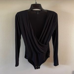 J. Crew Black Wrap Front Bodysuit Snap Bottom XS